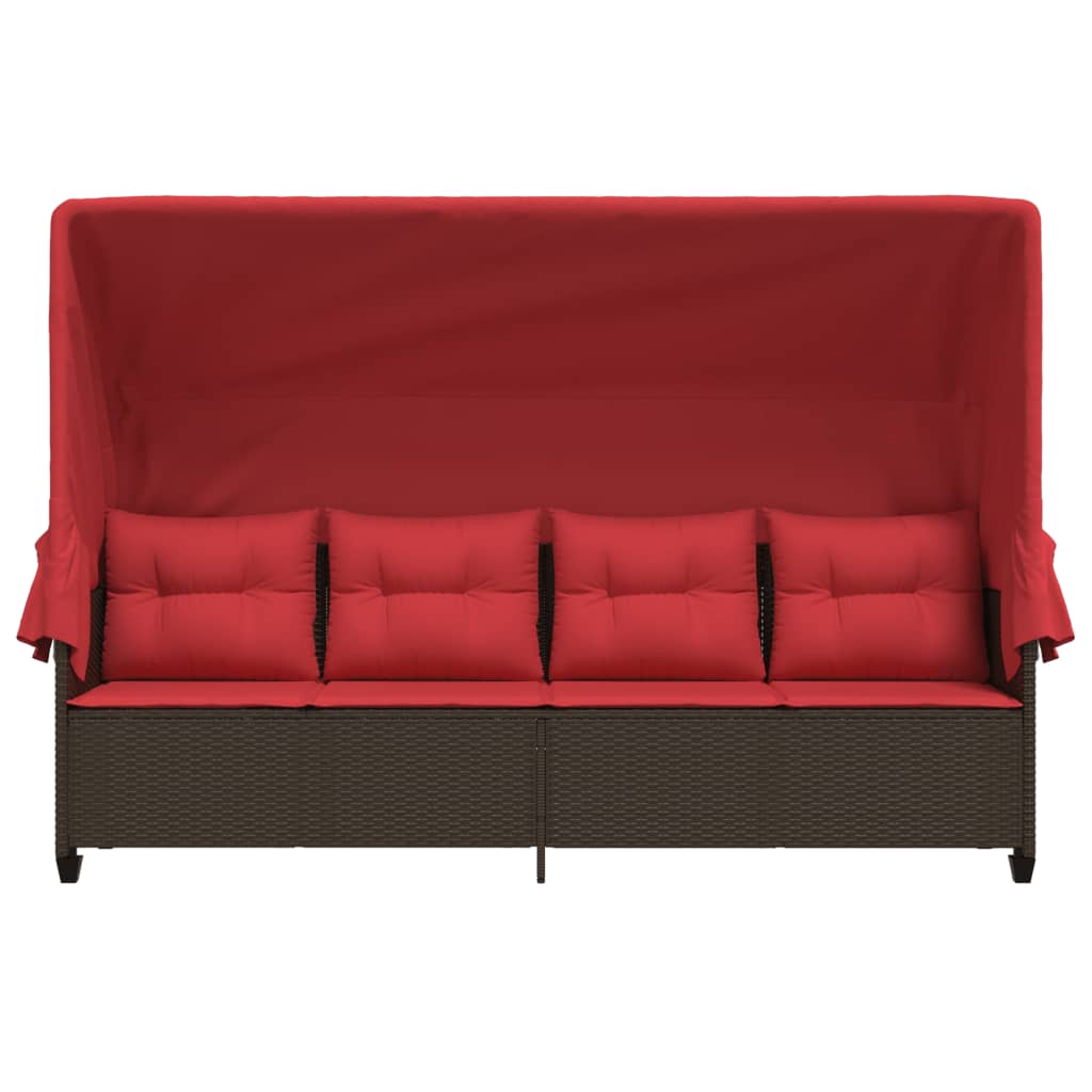 Lettino Prendisole con Baldacchino e Cuscini Marrone Polyrattan 368341