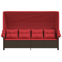 Lettino Prendisole con Baldacchino e Cuscini Marrone Polyrattan 368341