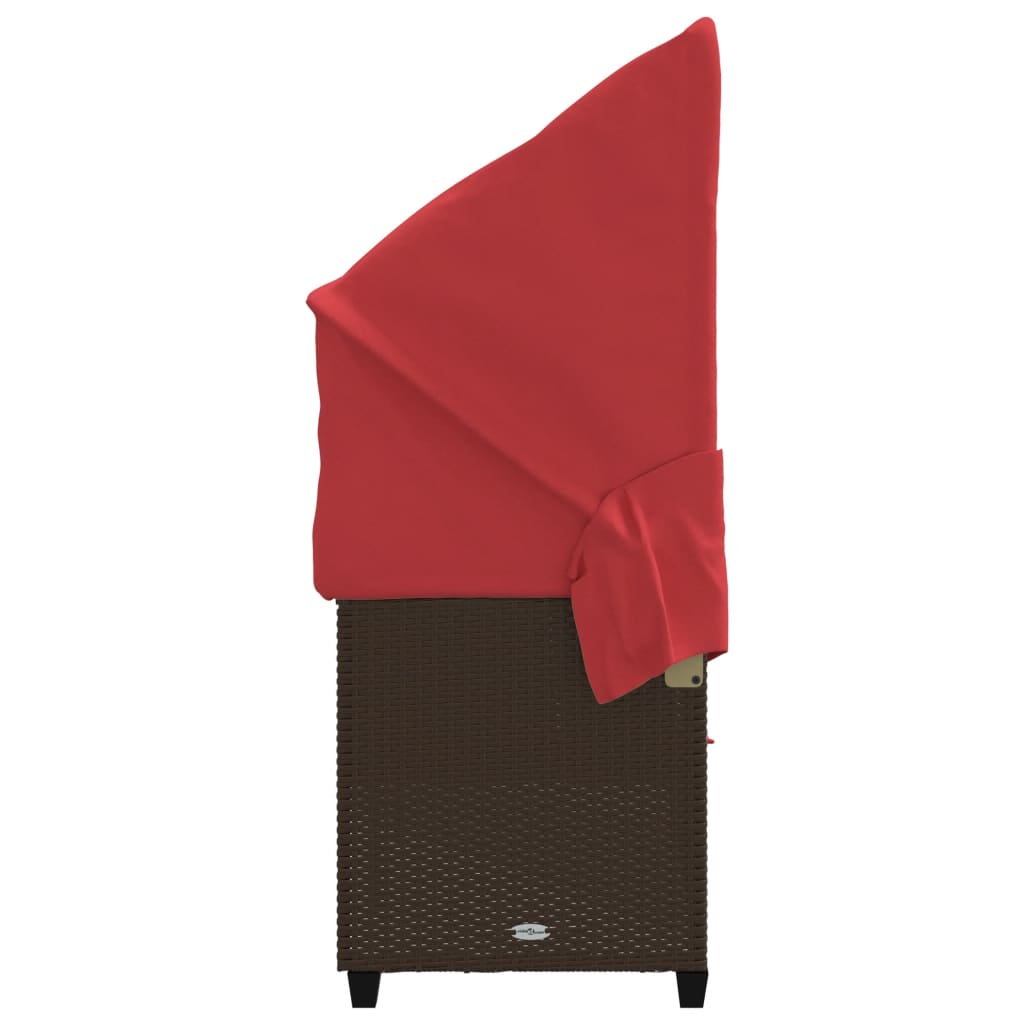 Lettino Prendisole con Baldacchino e Cuscini Marrone Polyrattan 368341