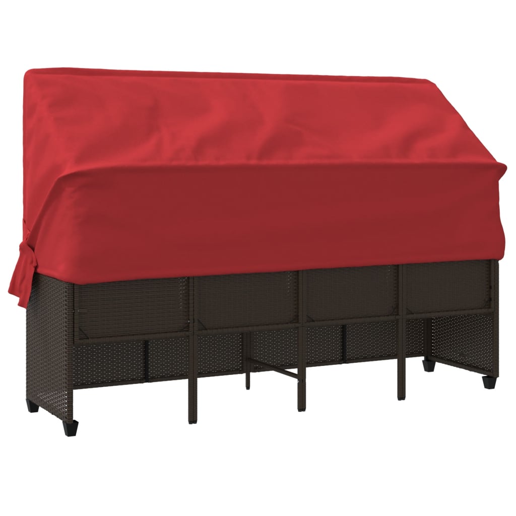 Lettino Prendisole con Baldacchino e Cuscini Marrone Polyrattan 368341