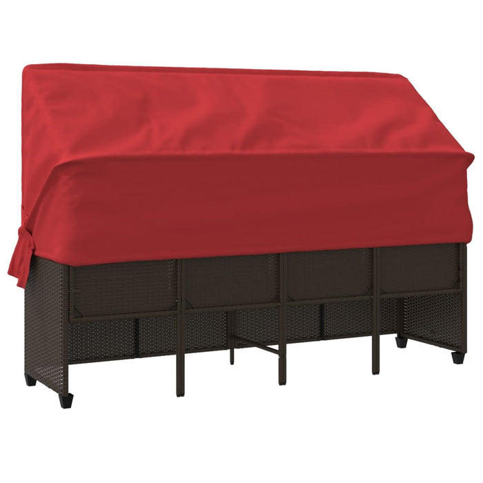 Lettino Prendisole con Baldacchino e Cuscini Marrone Polyrattan 368341