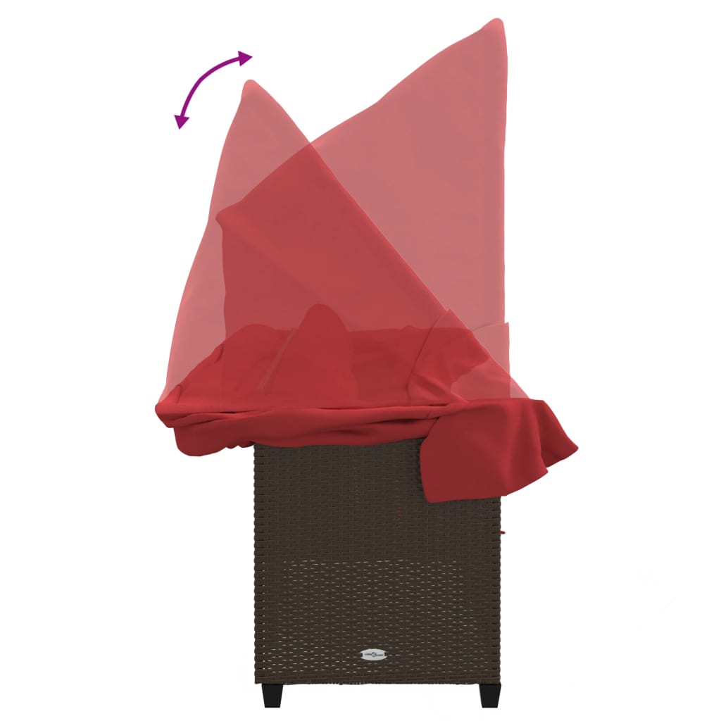 Lettino Prendisole con Baldacchino e Cuscini Marrone Polyrattan 368341