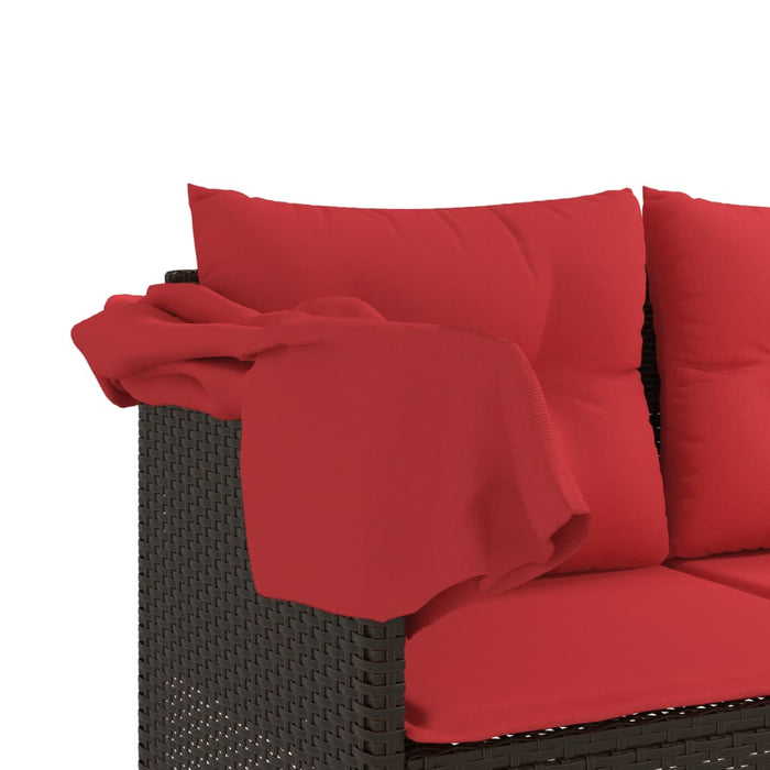 Lettino Prendisole con Baldacchino e Cuscini Marrone Polyrattan 368341