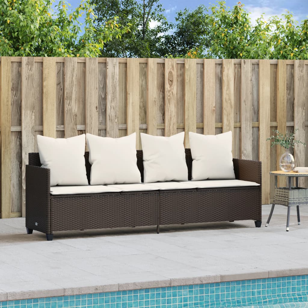 Lettino Prendisole con Cuscini Marrone in Polyrattan 368345