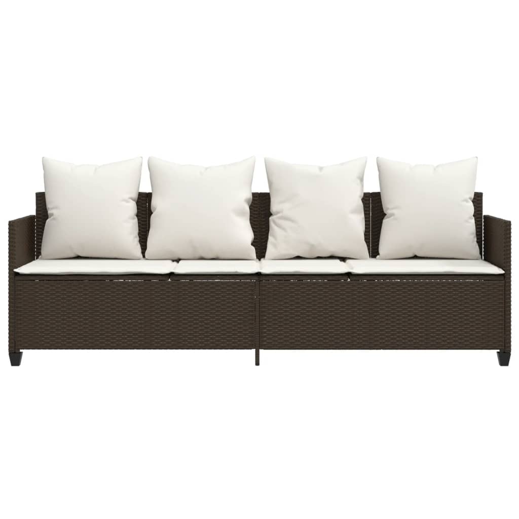 Lettino Prendisole con Cuscini Marrone in Polyrattan 368345