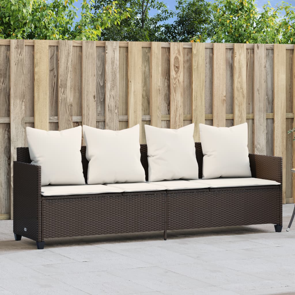 Lettino Prendisole con Cuscini Marrone in Polyrattan 368345