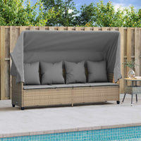 Lettino Prendisole con Baldacchino e Cuscini BeigeÂ Polyrattancod mxl 113036