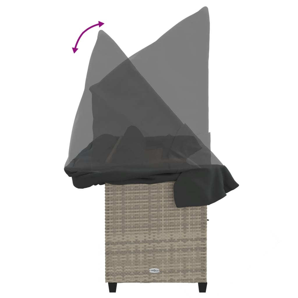 Lettino con Baldacchino e Cuscini Grigio Chiaro in Polyrattan 368358