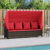 Lettino Prendisole con Baldacchino e Cuscini Marrone Polyrattan 368359