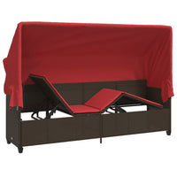 Lettino Prendisole con Baldacchino e Cuscini Marrone Polyrattan 368359