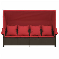 Lettino Prendisole con Baldacchino e Cuscini Marrone Polyrattan 368359