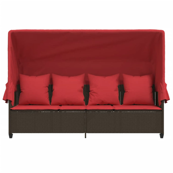 Lettino Prendisole con Baldacchino e Cuscini Marrone Polyrattan 368359