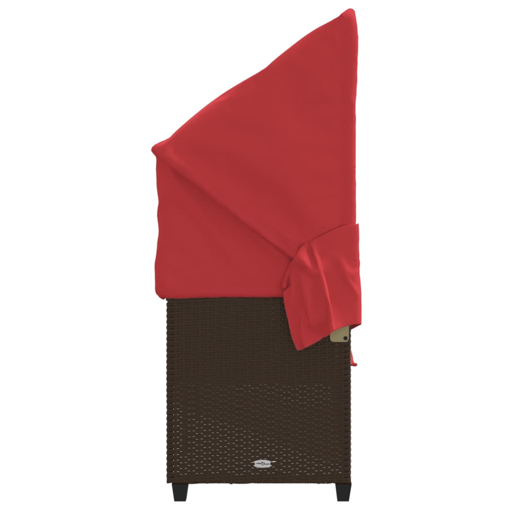 Lettino Prendisole con Baldacchino e Cuscini Marrone Polyrattan 368359