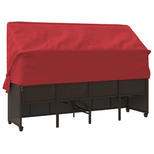 Lettino Prendisole con Baldacchino e Cuscini Marrone Polyrattan 368359