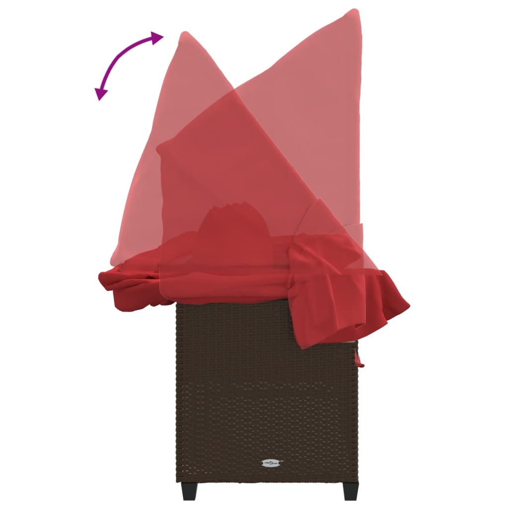 Lettino Prendisole con Baldacchino e Cuscini Marrone Polyrattan 368359