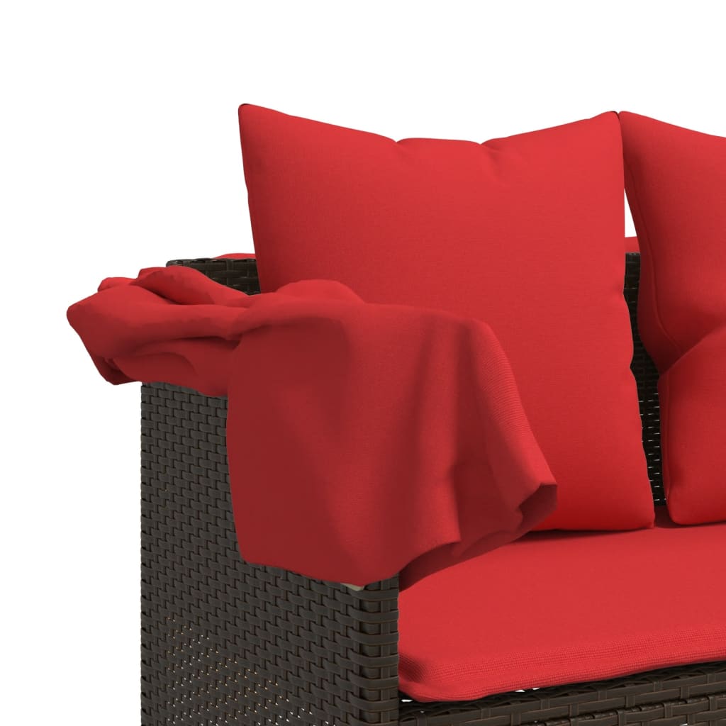 Lettino Prendisole con Baldacchino e Cuscini Marrone Polyrattan 368359