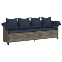 Lettino Prendisole con Baldacchino e Cuscini Grigio Polyrattan 368360