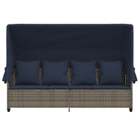 Lettino Prendisole con Baldacchino e Cuscini Grigio Polyrattan 368360