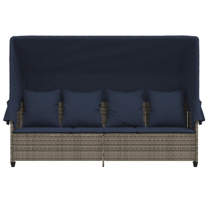 Lettino Prendisole con Baldacchino e Cuscini Grigio Polyrattan 368360