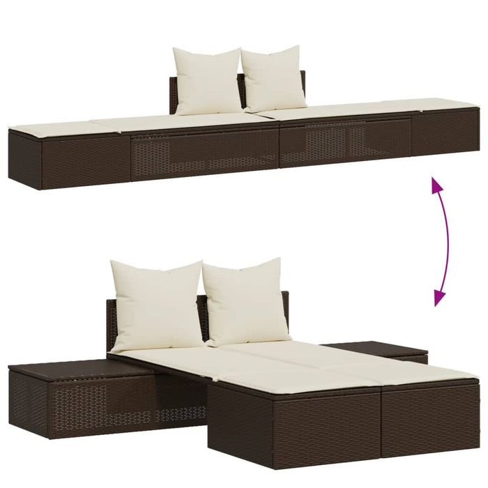 Lettino Prendisole con Cuscini Marrone in Polyrattan 368390