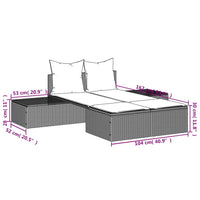 Lettino Prendisole Doppio con Cuscini Grigio in Polyrattan