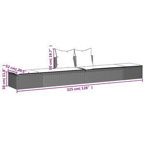 Lettino Prendisole Doppio con Cuscini Grigio in Polyrattan 368391