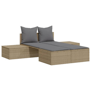 vidaXL Lettino Prendisole con Cuscini Beige in Polyrattan
