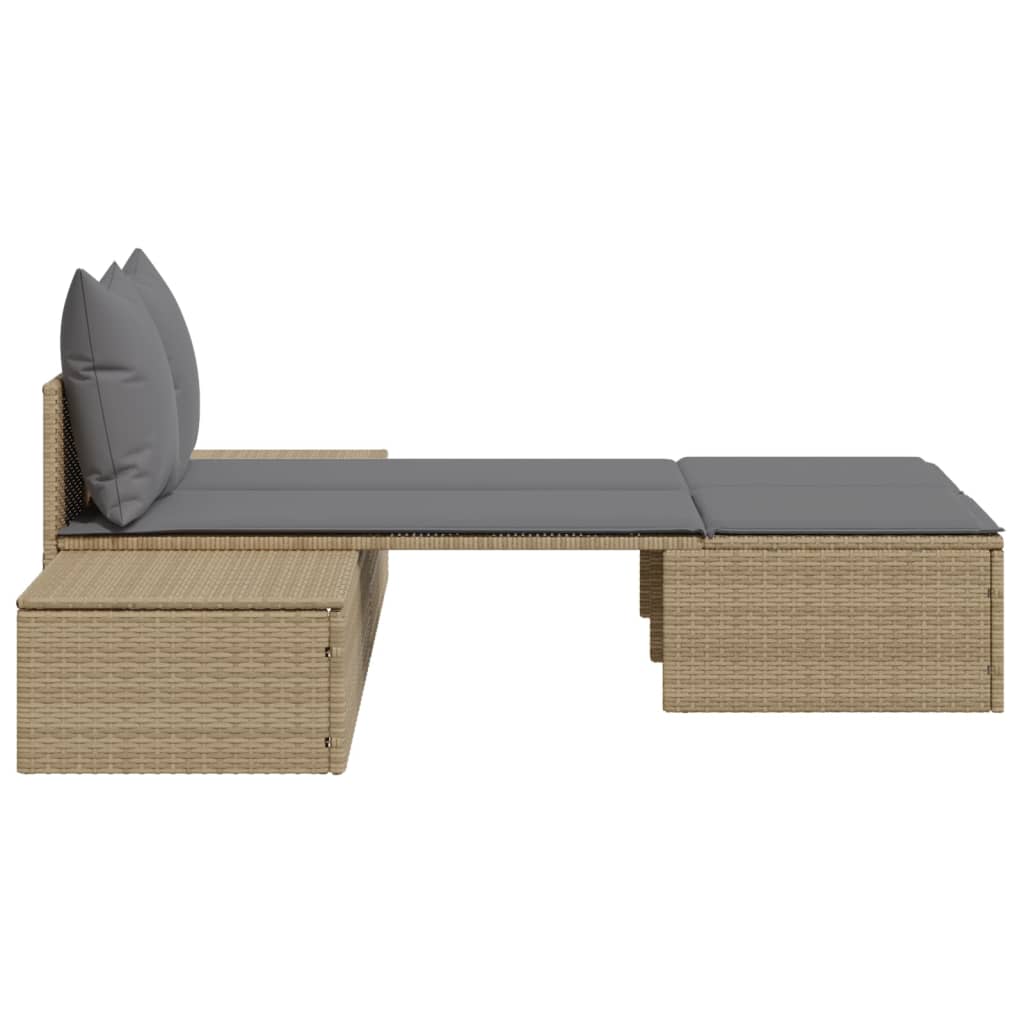 vidaXL Lettino Prendisole con Cuscini Beige in Polyrattan