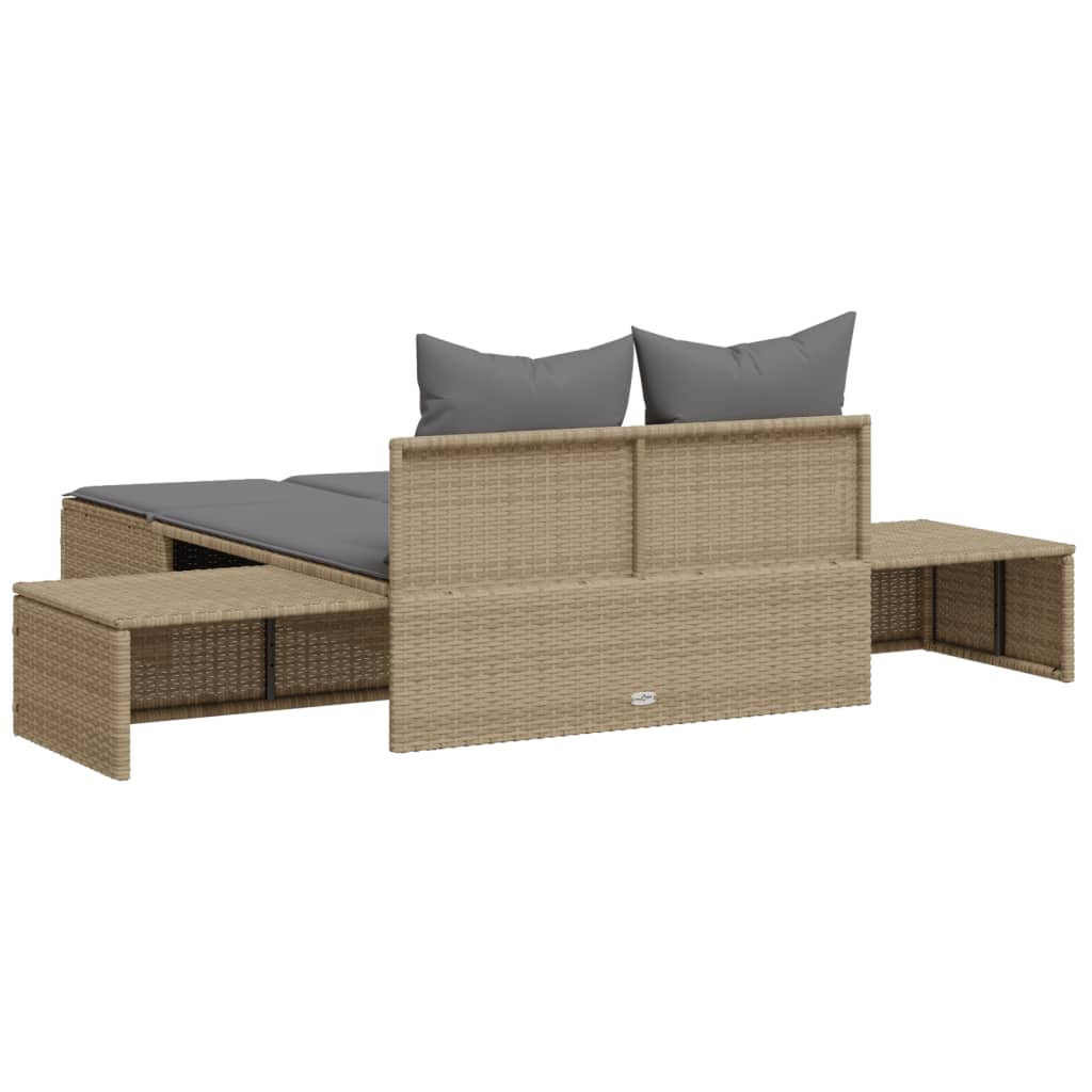 vidaXL Lettino Prendisole con Cuscini Beige in Polyrattan