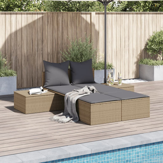 vidaXL Lettino Prendisole con Cuscini Beige in Polyrattan