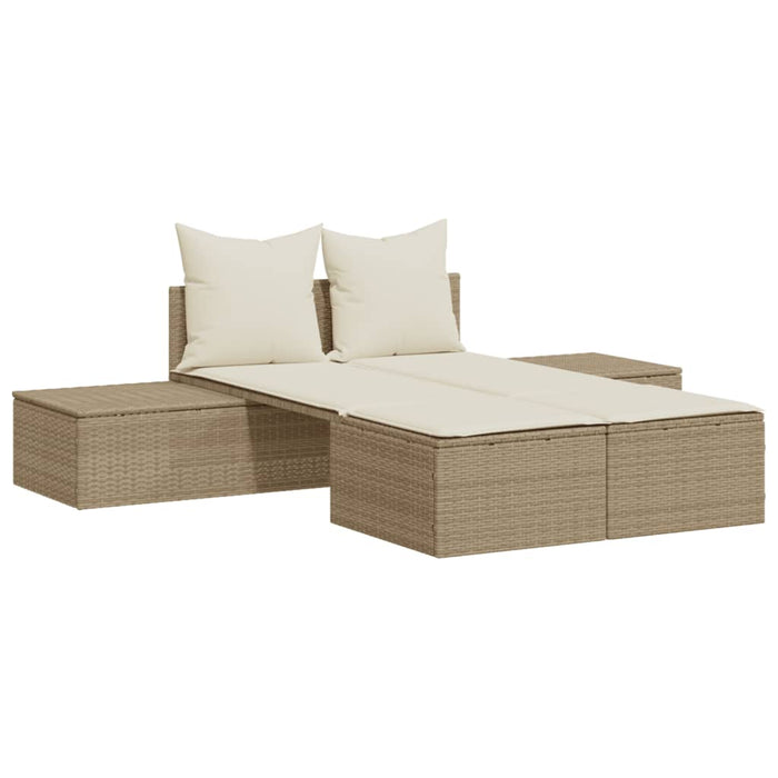 vidaXL Lettino Prendisole con Cuscini Beige in Polyrattan