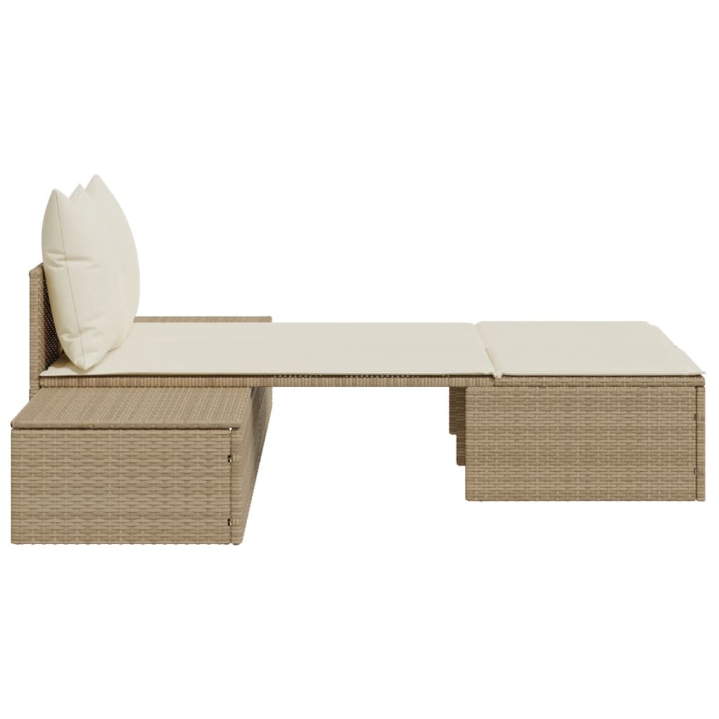 vidaXL Lettino Prendisole con Cuscini Beige in Polyrattan
