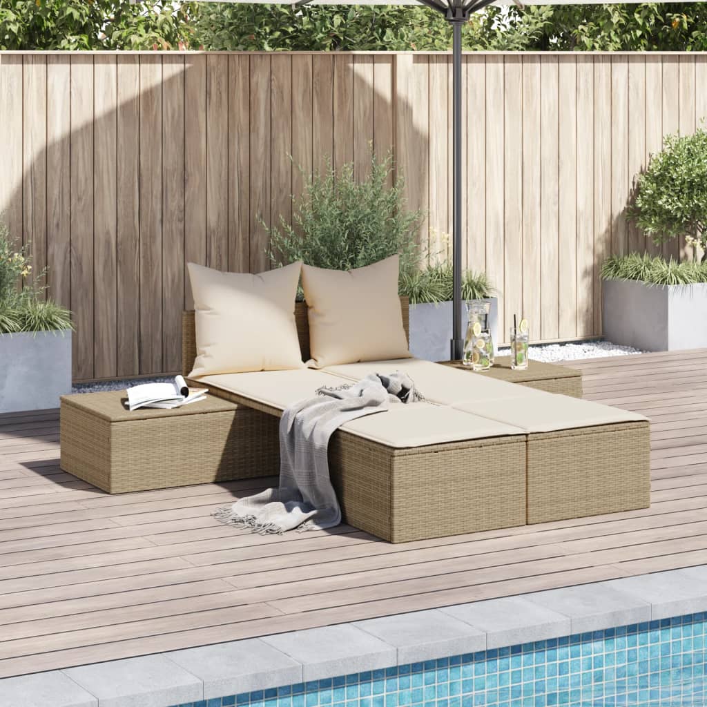vidaXL Lettino Prendisole con Cuscini Beige in Polyrattan