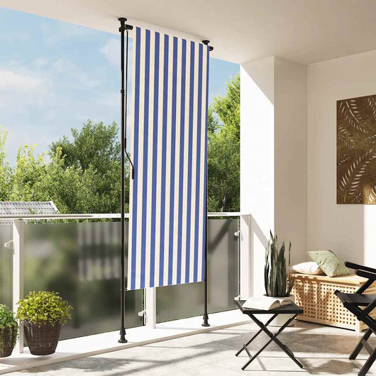 Tenda a Rullo Esterno Blu e Bianca 100x270cm Tessuto e Acciaio 368764
