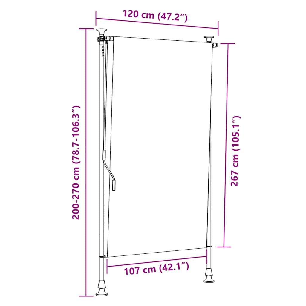 Tenda a Rullo Esterno Blu e Bianca 120x270cm Tessuto e Acciaio