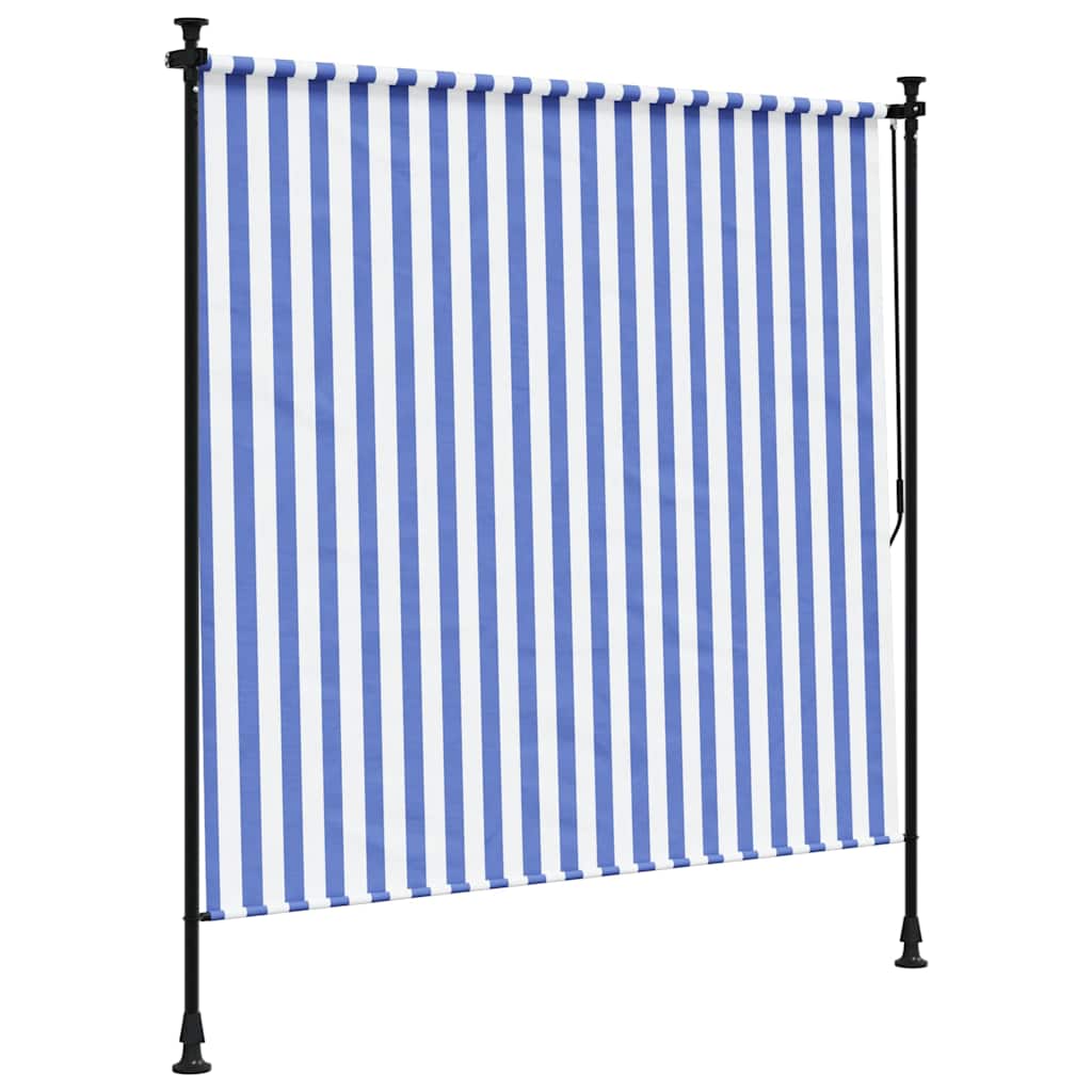 Tenda a Rullo Esterno Blu e Bianca 150x270cm Tessuto e Acciaio 368766
