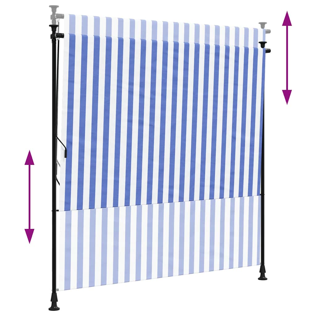Tenda a Rullo Esterno Blu e Bianca 150x270cm Tessuto e Acciaio 368766