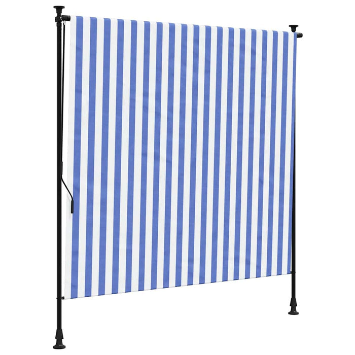 Tenda a Rullo Esterno Blu e Bianca 200x270cm Tessuto e Acciaio 368767