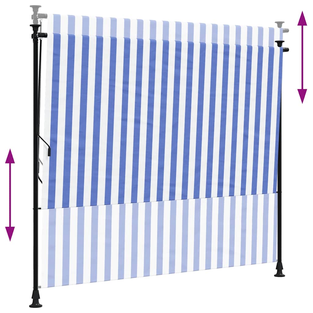 Tenda a Rullo Esterno Blu e Bianca 200x270cm Tessuto e Acciaio