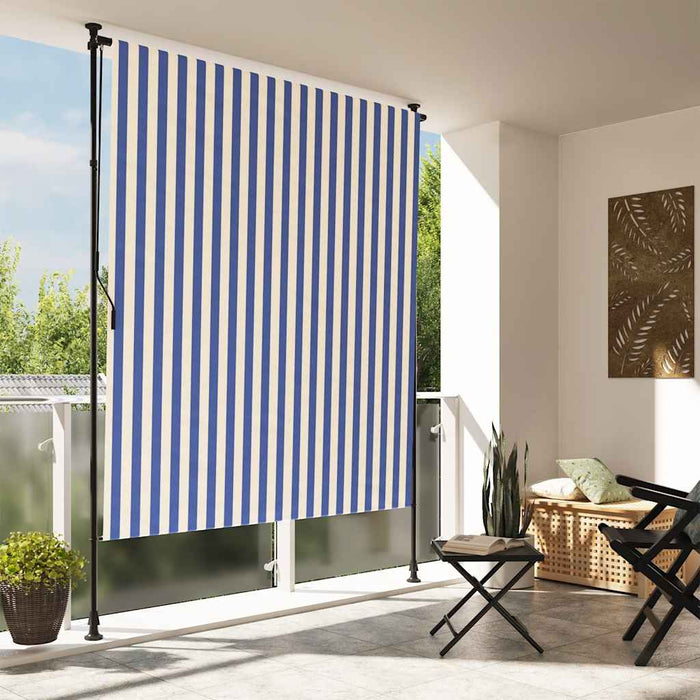 Tenda a Rullo Esterno Blu e Bianca 200x270cm Tessuto e Acciaio 368767