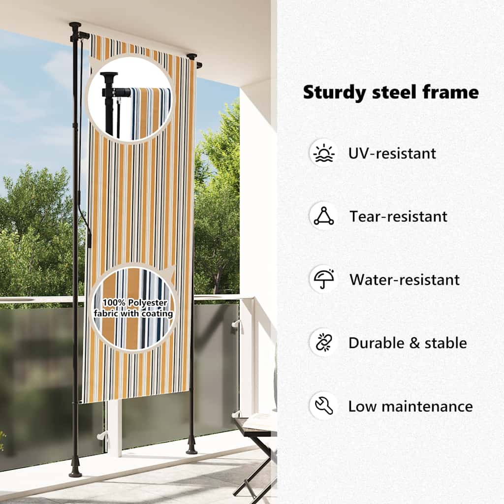 Tenda a Rullo Esterno Gialla e Bianca 120x270cm Tessuto Acciaio