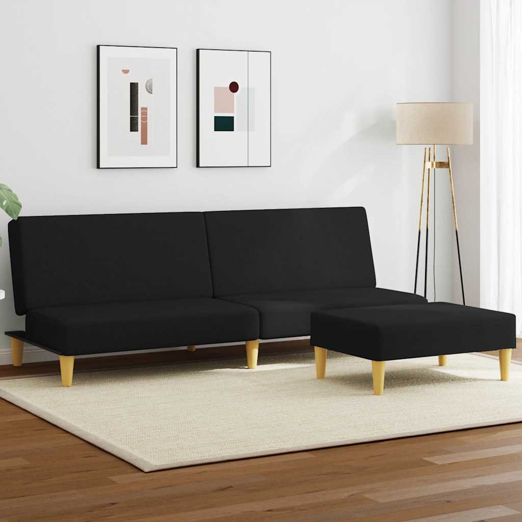 Divano Letto a 2 Posti con Poggiapiedi Nero in Tessutocod mxl 114732
