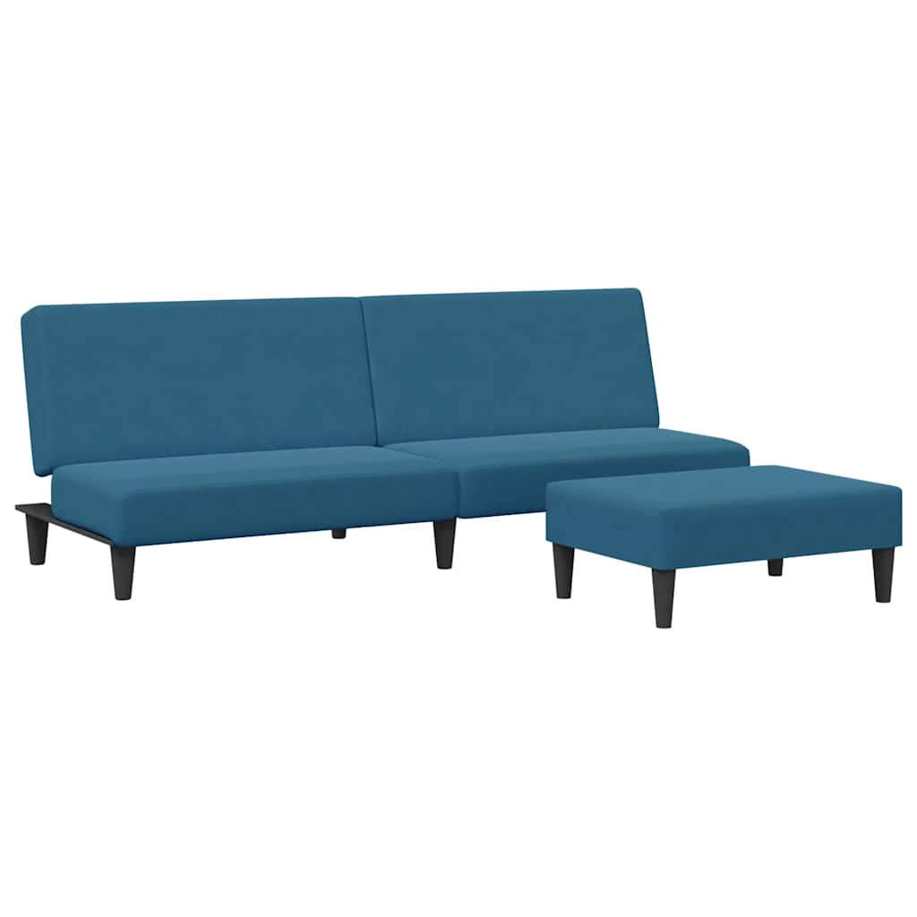 Divano Letto 2 Posti con Poggiapiedi-Sofa Letto 2 Posti-Daybed Blu in Velluto