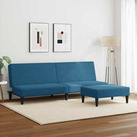 Divano Letto 2 Posti con Poggiapiedi Blu in Vellutocod mxl 114639