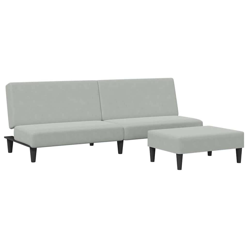 Divano Letto a 2 Posti con Poggiapiedi-Sofa Letto 2 Posti-Daybed Grigio Chiaro in Velluto 709834