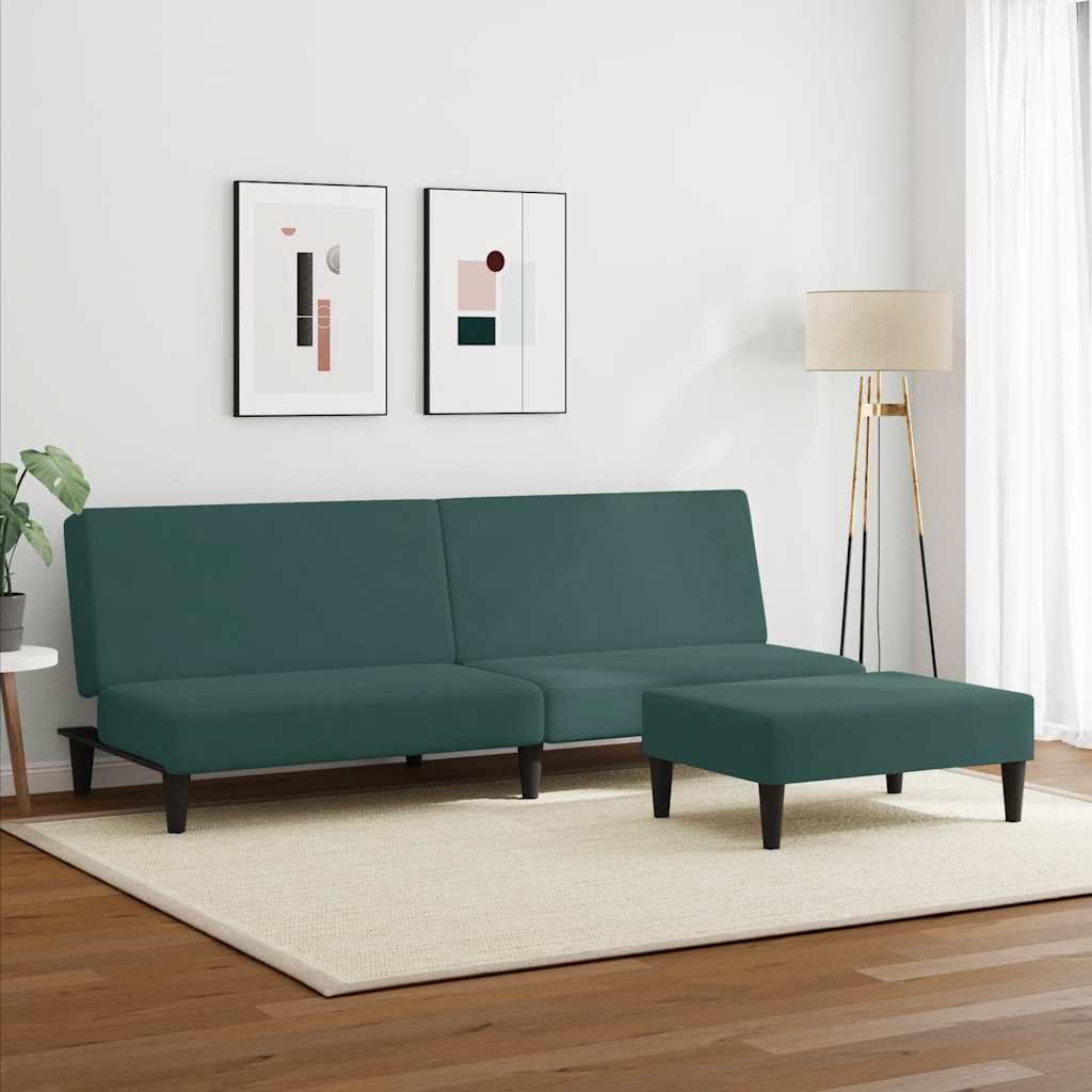 Divano Letto a 2 Posti con Poggiapiedi-Sofa Letto 2 Posti-Daybed Verde Scuro in Velluto 862310