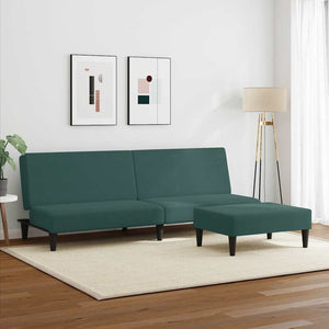 Divano Letto a 2 Posti con Poggiapiedi-Sofa Letto 2 Posti-Daybed Verde Scuro in Velluto 862310