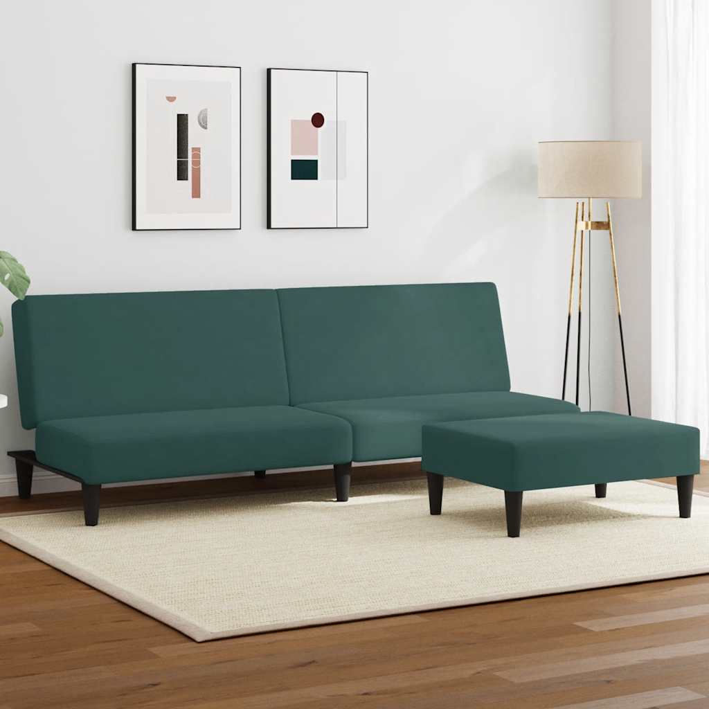 Divano Letto a 2 Posti con Poggiapiedi Verde Scuro in Vellutocod mxl 90771