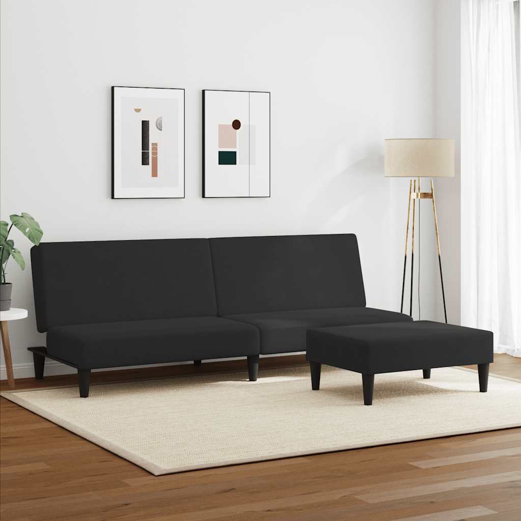 Divano Letto a 2 Posti con Poggiapiedi-Sofa Letto 2 Posti-Daybed Nero in Velluto 655917