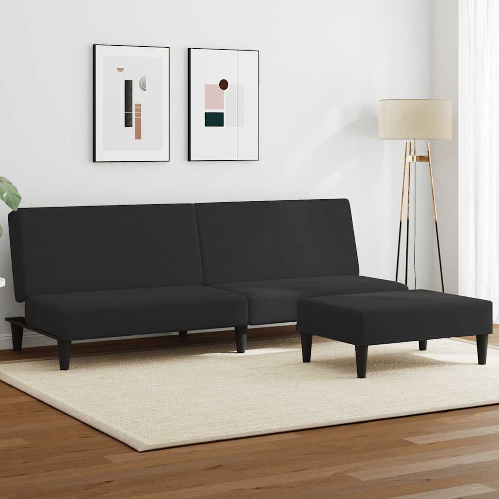Divano Letto a 2 Posti con Poggiapiedi-Sofa Letto 2 Posti-Daybed Nero in Velluto 655917